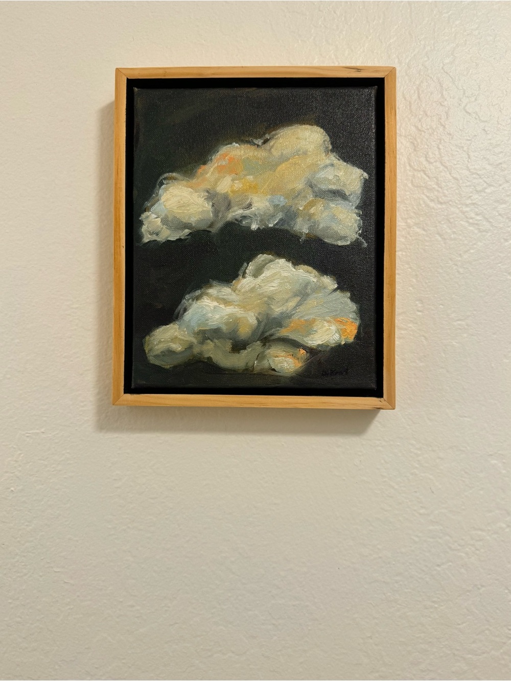 Original oil painting - Cream & Gold Cloud Study. Signed and framed